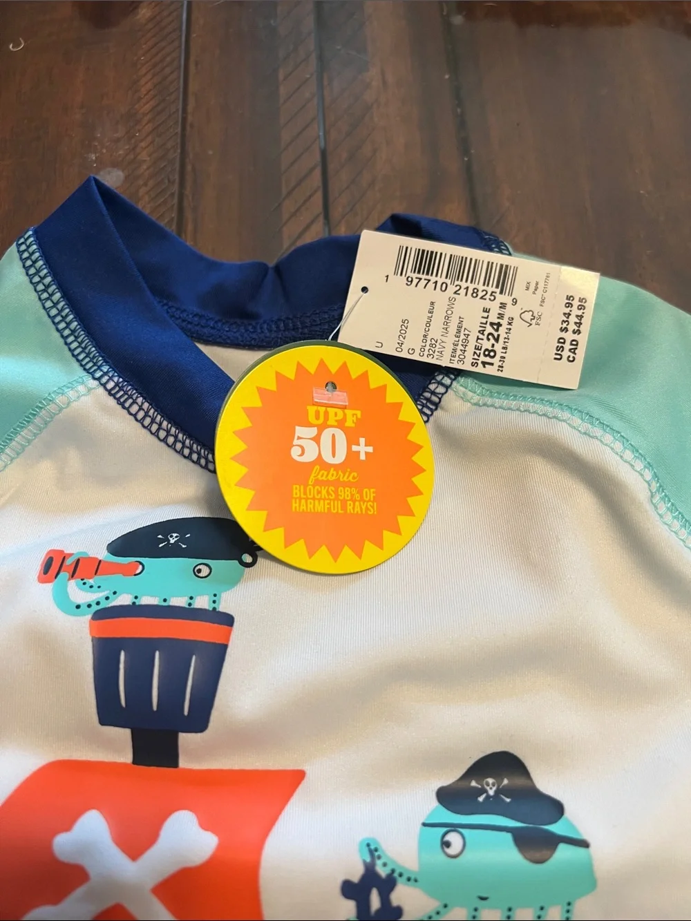 The Children's Place Boys Aqua Navy Pirate Octopus Swim Trunks & Rash Guard